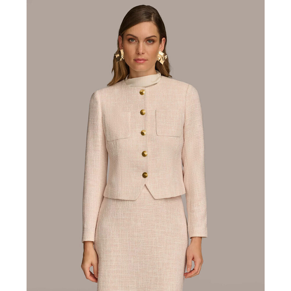 Donna Karan New York women's Tweed Cropped Jacket size 12 in pink $230